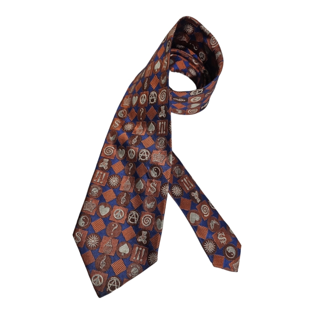 MOSCHINO Blue/Orange Geometric Art Silk LUXURY Tie ITALY